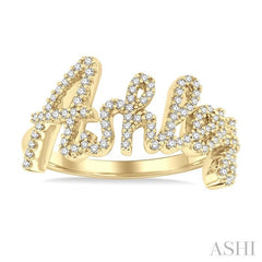 1/3 Ctw 'Ashley' Script Name Round Cut Diamond Ring in 10K Yellow Gold