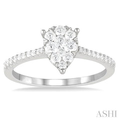 1/3 Ctw Pear Shape Round Cut Diamond Fashion Ring in 14K White Gold