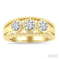 3/4 Ctw 3-Stone Bezel Set Round Cut Diamond Fashion Ring in 14K Yellow Gold