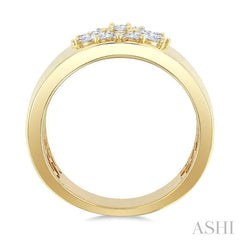 5/8 Ctw Mixed Cut Diamond Floral Centerpiece Bold Gold Wide Band in 14K Yellow Gold