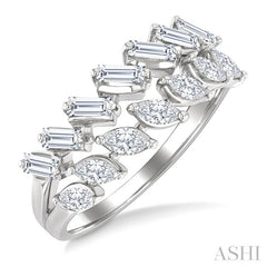 3/4 Ctw Split Twin Row Marquise and Baguette Cut Diamond Fashion Ring in 14K White Gold