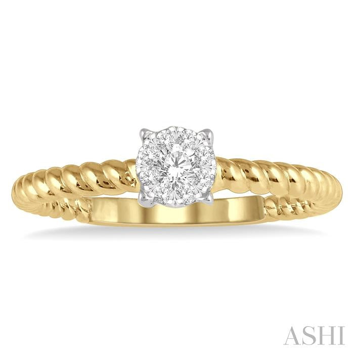 1/6 Ctw Rope Shank Lovebright Round Cut Diamond Ring in 14K Yellow and White Gold