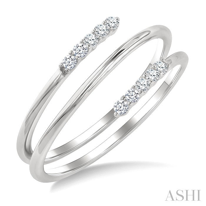 1/6 Ctw Split Double Spring Coil Round Cut Diamond Open Fashion Ring in 10K White Gold 