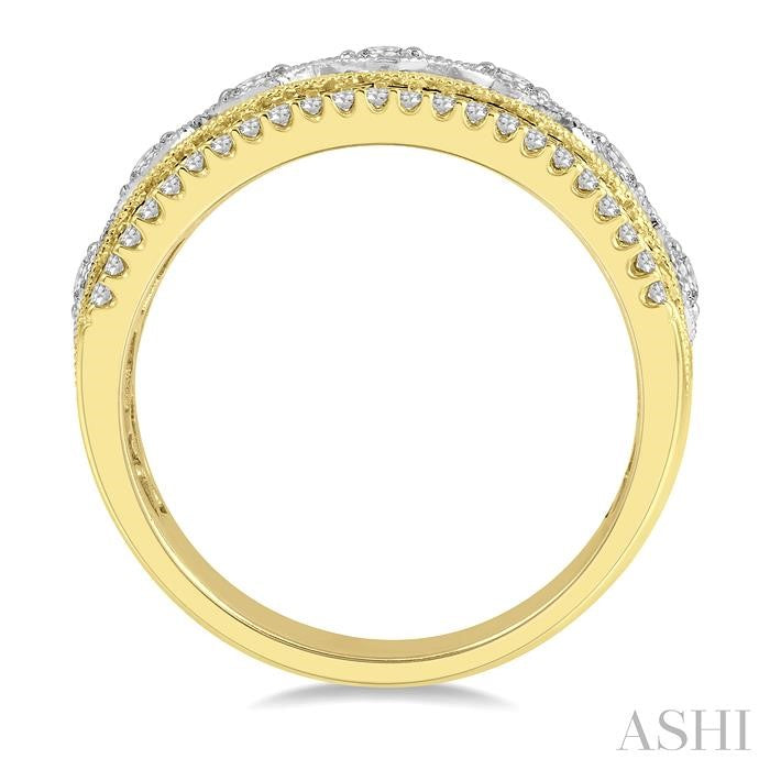 3/8 Ctw Lattice Two Tone Round Cut Diamond Fashion Band in 14K Yellow and White Gold