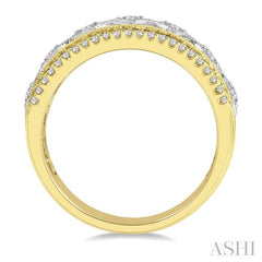 3/8 Ctw Lattice Two Tone Round Cut Diamond Fashion Band in 14K Yellow and White Gold