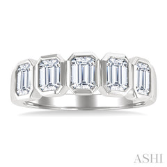1 1/2 Ctw Bezel Set 5-Stone Emerald Cut Diamond Fashion Band in 14K White Gold