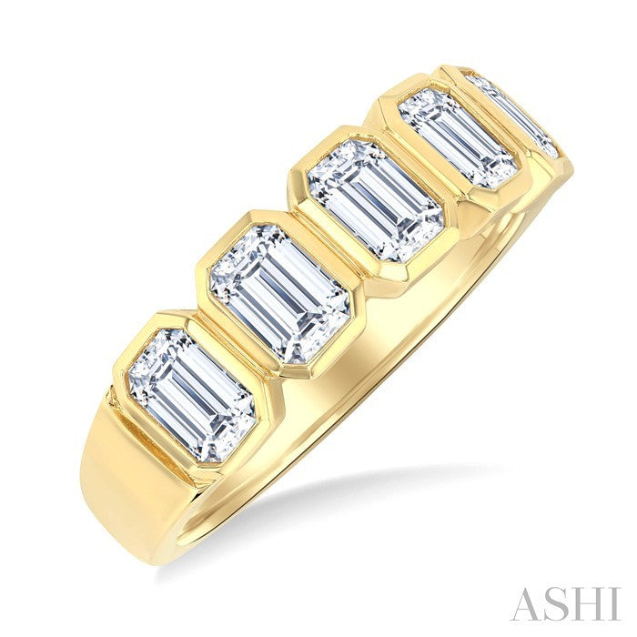 2 Ctw Bezel Set 5-Stone Emerald Cut Diamond Fashion Band in 14K Yellow Gold