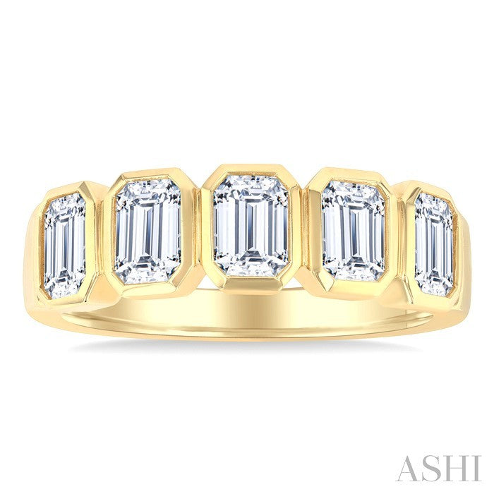 2 Ctw Bezel Set 5-Stone Emerald Cut Diamond Fashion Band in 14K Yellow Gold