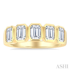2 Ctw Bezel Set 5-Stone Emerald Cut Diamond Fashion Band in 14K Yellow Gold