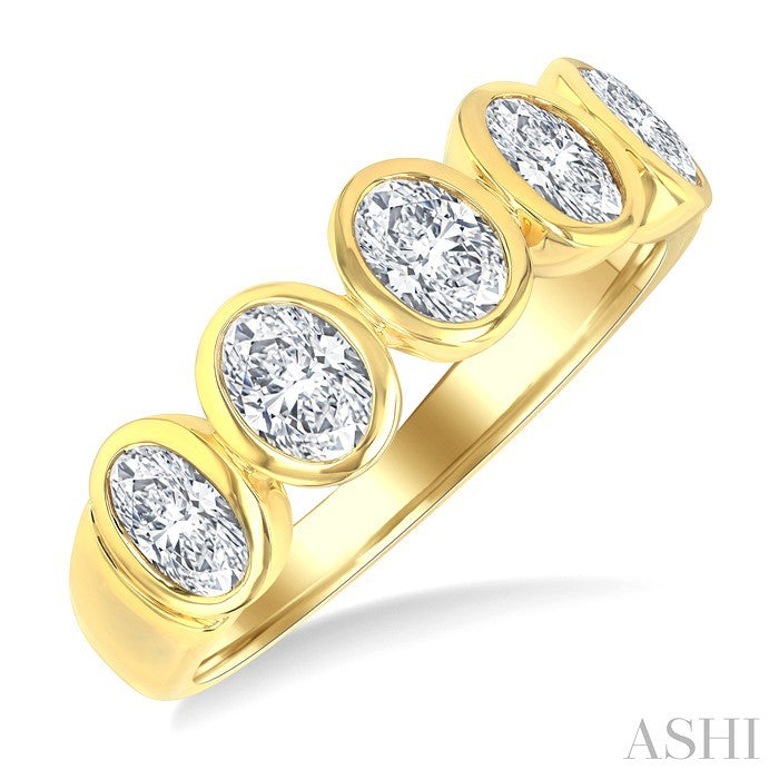 1 1/2 Ctw 5-Stone Bezel Set Oval Cut Diamond Fashion Band in 14K Yellow Gold