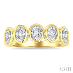 1 1/2 Ctw 5-Stone Bezel Set Oval Cut Diamond Fashion Band in 14K Yellow Gold