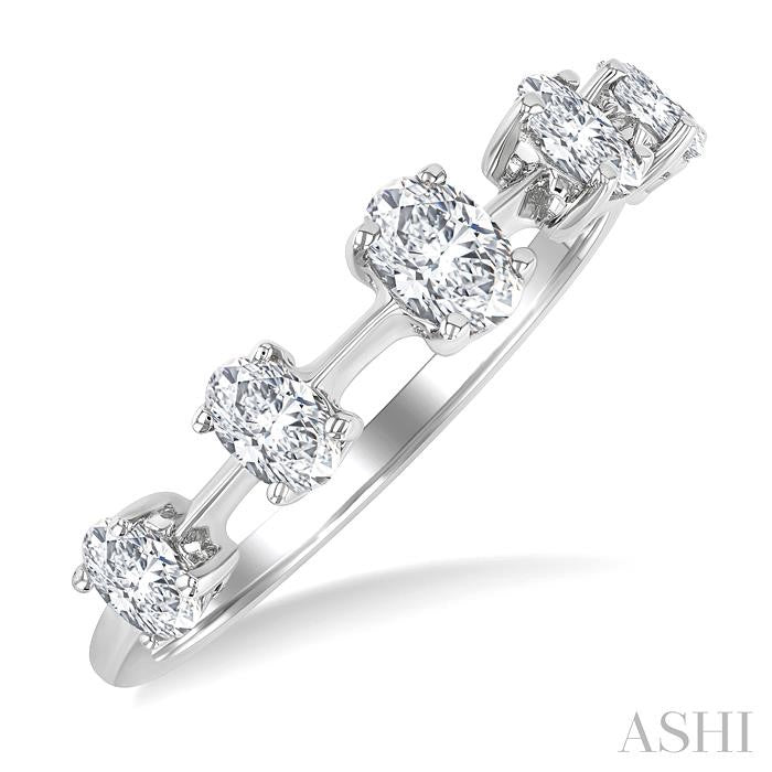 3/4 Ctw Oval Cut Diamond Half Eternity 5-Stone Fashion Band in 14K White Gold