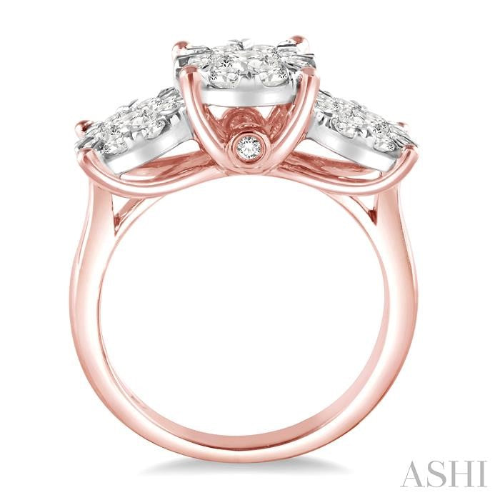 1 1/2 Ctw Lovebright Round Cut Diamond Ring in 14K Rose and White Gold