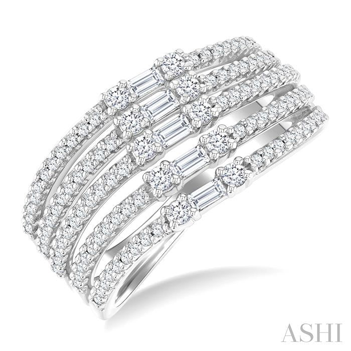 3/4 Ctw 5-Row Split Baguette and Round Cut Diamond Fashion Ring in 14K White Gold