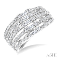 3/4 Ctw 5-Row Split Baguette and Round Cut Diamond Fashion Ring in 14K White Gold