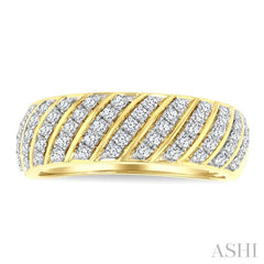 1/2 Ctw Dome Shape Slanted Ribbed Pattern Round Cut Diamond Fashion Ring in 14K Yellow Gold