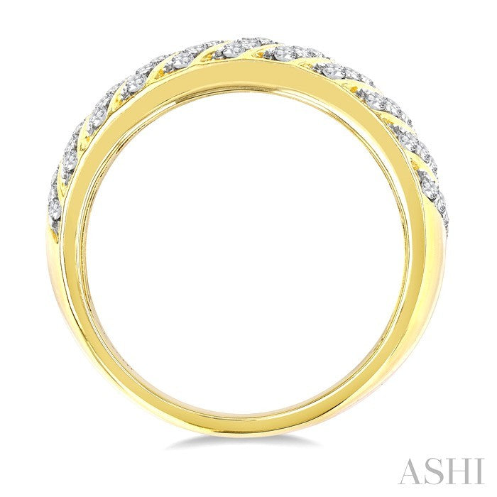 1/2 Ctw Dome Shape Slanted Ribbed Pattern Round Cut Diamond Fashion Ring in 14K Yellow Gold