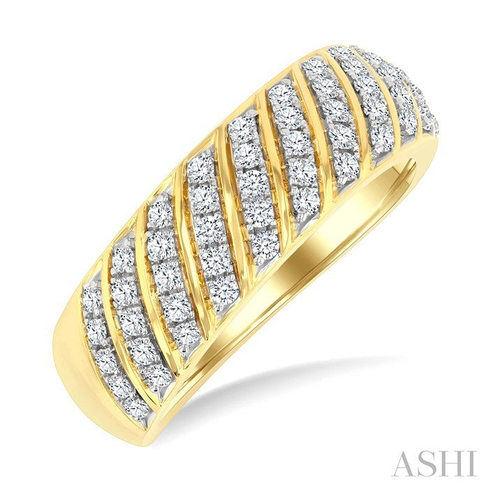 1/2 Ctw Dome Shape Slanted Ribbed Pattern Round Cut Diamond Fashion Ring in 10K Yellow Gold