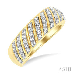 1/2 Ctw Dome Shape Slanted Ribbed Pattern Round Cut Diamond Fashion Ring in 10K Yellow Gold