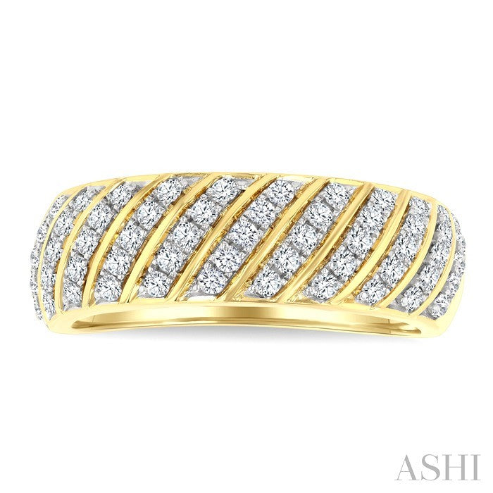 1/2 Ctw Dome Shape Slanted Ribbed Pattern Round Cut Diamond Fashion Ring in 10K Yellow Gold