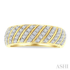 1/2 Ctw Dome Shape Slanted Ribbed Pattern Round Cut Diamond Fashion Ring in 10K Yellow Gold