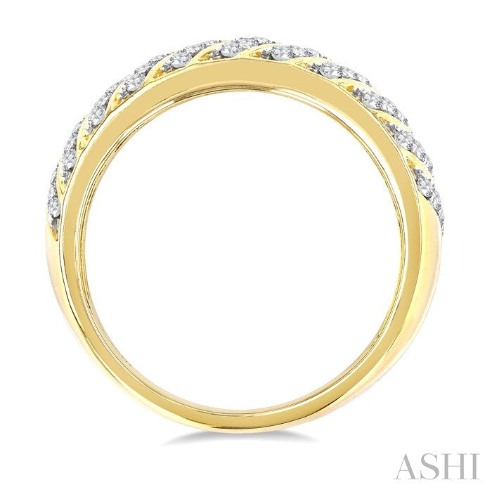 1/2 Ctw Dome Shape Slanted Ribbed Pattern Round Cut Diamond Fashion Ring in 10K Yellow Gold
