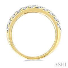 1/2 Ctw Dome Shape Slanted Ribbed Pattern Round Cut Diamond Fashion Ring in 10K Yellow Gold