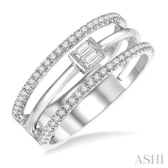 1/3 Ctw Three Row Layered Baguette & Round Diamond Fashion Ring in 14K White Gold