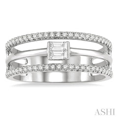 1/3 Ctw Three Row Layered Baguette & Round Diamond Fashion Ring in 14K White Gold