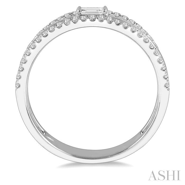 1/3 Ctw Three Row Layered Baguette & Round Diamond Fashion Ring in 14K White Gold