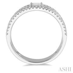 1/3 Ctw Three Row Layered Baguette & Round Diamond Fashion Ring in 14K White Gold