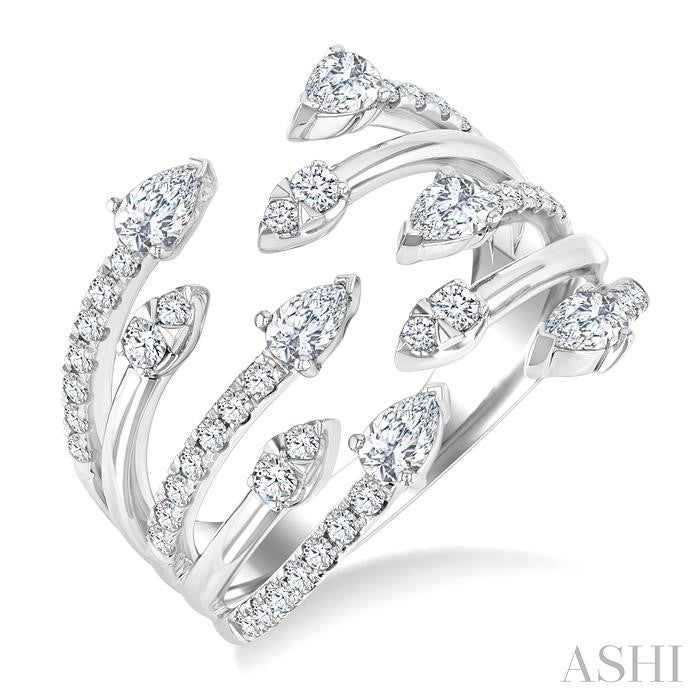 1 Ctw Five-Way Split Pear and Round Cut Diamond Fashion Open Ring in 14K White Gold