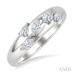 1/2 Ctw 5-Stone Pear and Marquise Cut Diamond Fashion Bold Band in 14K White Gold