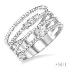 3/8 Ctw Rope and Round Diamond Multi Row Layered Fashion Ring in 14K White Gold