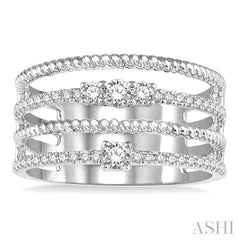 3/8 Ctw Rope and Round Diamond Multi Row Layered Fashion Ring in 14K White Gold