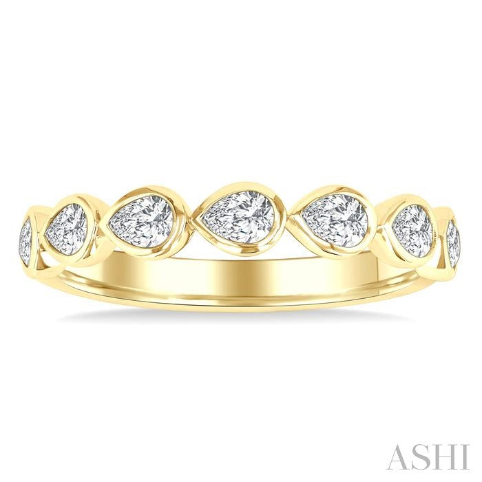 3/4 Ctw East-West Set Pear Cut Bezel Diamond Stackable Fashion Band in 14K Yellow Gold