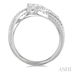 7/8 Ctw Split Bypass Shank Mixed Diamond Cut Fashion Ring in 14K White Gold