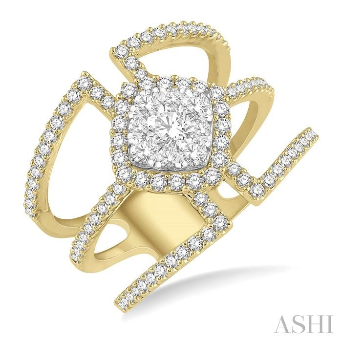 1 Ctw Cushion Shape Mount Lovebright Round Cut Diamond Ring in 14K Yellow and White Gold