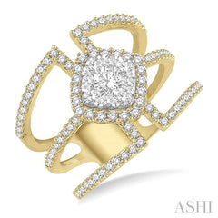 1 Ctw Cushion Shape Mount Lovebright Round Cut Diamond Ring in 14K Yellow and White Gold