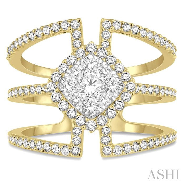 1 Ctw Cushion Shape Mount Lovebright Round Cut Diamond Ring in 14K Yellow and White Gold