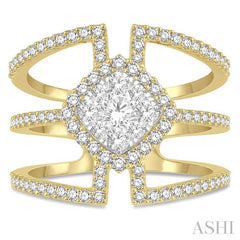 1 Ctw Cushion Shape Mount Lovebright Round Cut Diamond Ring in 14K Yellow and White Gold