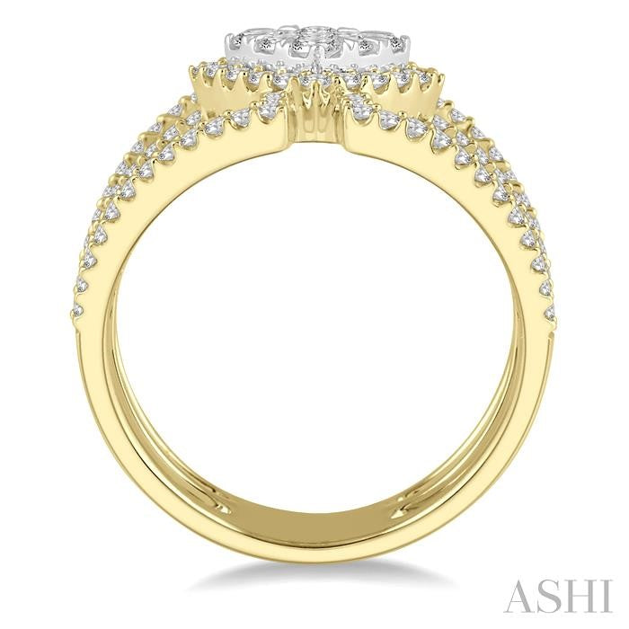 1 Ctw Cushion Shape Mount Lovebright Round Cut Diamond Ring in 14K Yellow and White Gold