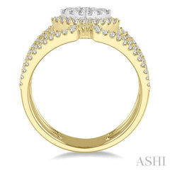 1 Ctw Cushion Shape Mount Lovebright Round Cut Diamond Ring in 14K Yellow and White Gold