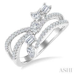 3/4 Ctw Split Shank Mixed Diamond Cut Fashion Ring in 14K White Gold