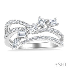 3/4 Ctw Split Shank Mixed Diamond Cut Fashion Ring in 14K White Gold
