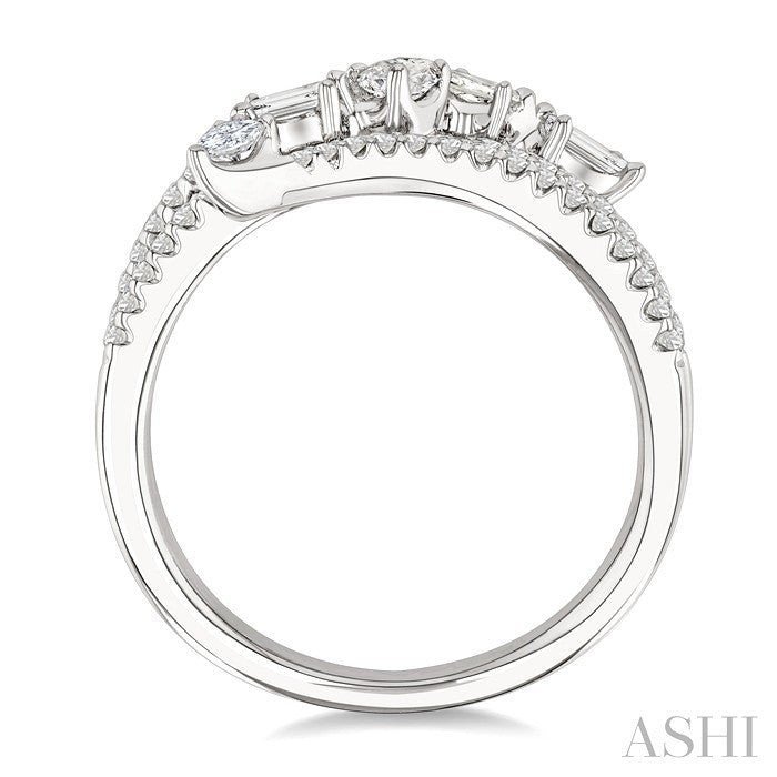 3/4 Ctw Split Shank Mixed Diamond Cut Fashion Ring in 14K White Gold
