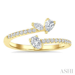 1/2 Ctw 3-Stone Mixed Diamond Cut Fashion Open Ring in 14K Yellow Gold