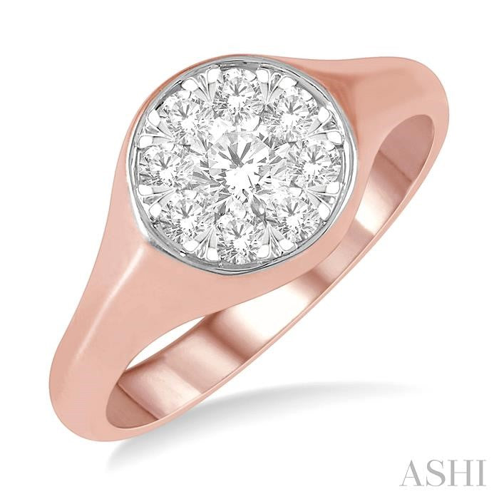 1/2 Ctw Round Shape Lovebright Diamond Ring in 14K Rose and White Gold
