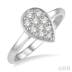 1/3 Ctw Pear Shape Center Mount Round Cut Diamond Cluster Ladies Ring in 14K White Gold