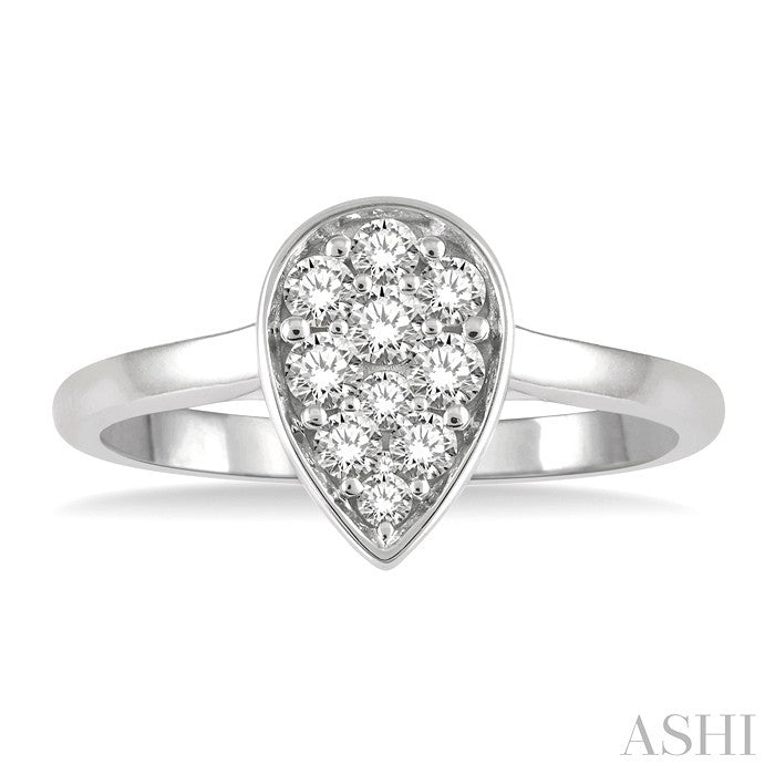 1/3 Ctw Pear Shape Center Mount Round Cut Diamond Cluster Ladies Ring in 14K White Gold